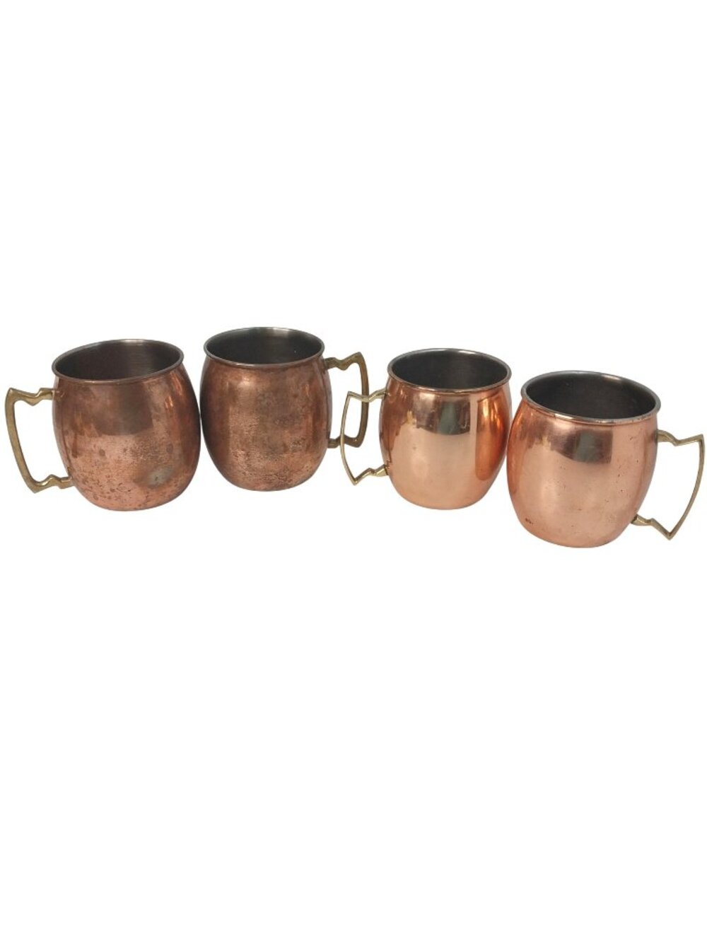 Set Of 4 Vintage Genuine Copper Moscow Mule Mugs Brass Handles Heavy Patina